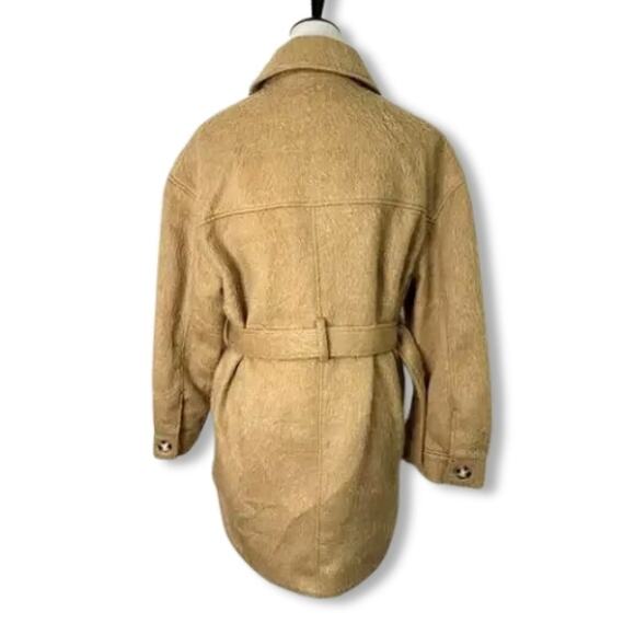 Topshop Shirt Jacket Belted Collared Long Sleeves Wool Blend Camel Tan W 4 NWT - Picture 5 of 10